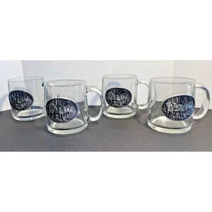 Set Of 4 Heritage Metalworks Fine Pewter Coffee Mugs With Etched Moose.